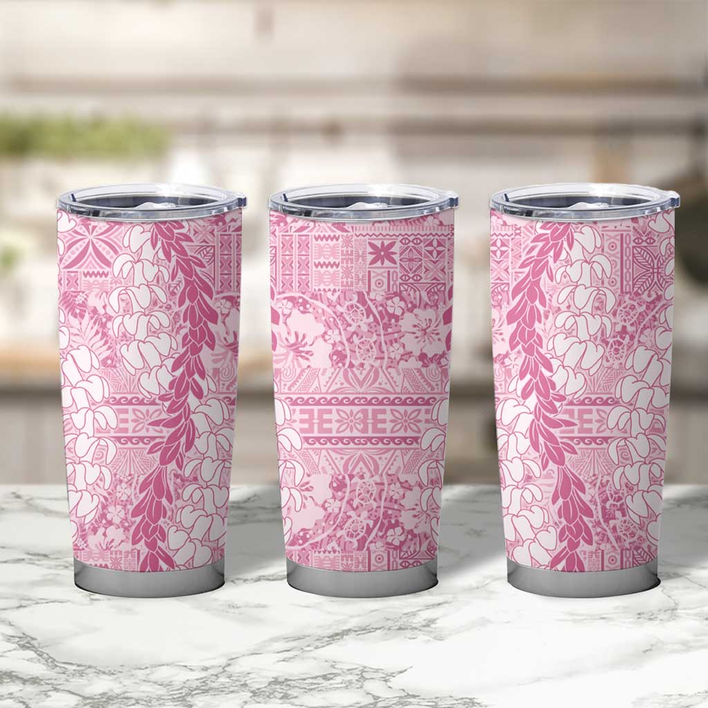 Pink Puakenikeni and Maile Lei Tumbler Cup Hawaiian Style Tribal Tapa Double Strand Lei LT9 - Polynesian Pride