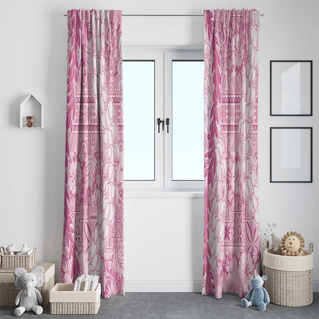 Pink Puakenikeni and Maile Lei Window Curtain Hawaiian Style Tribal Tapa Double Strand Lei LT9 - Polynesian Pride