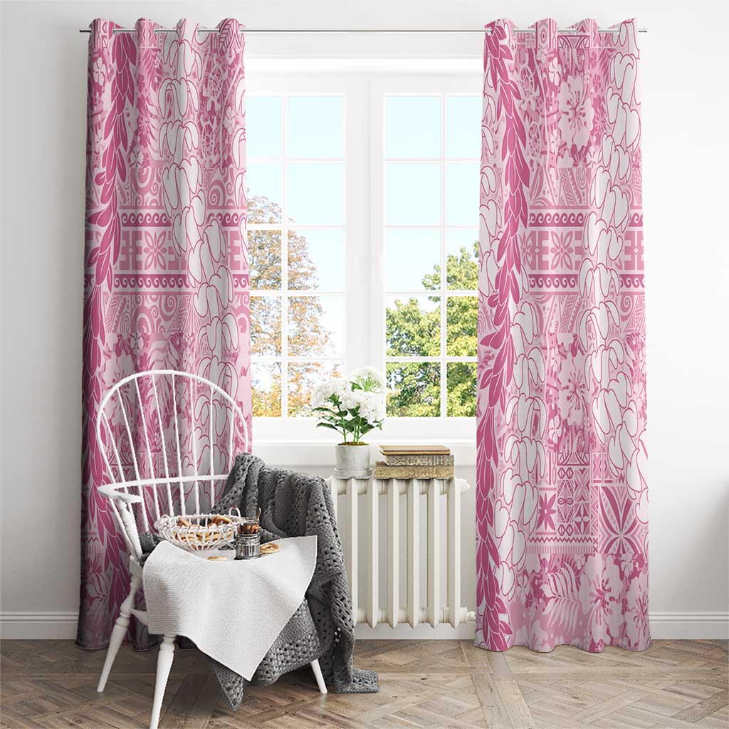 Pink Puakenikeni and Maile Lei Window Curtain Hawaiian Style Tribal Tapa Double Strand Lei LT9 - Polynesian Pride