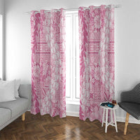 Pink Puakenikeni and Maile Lei Window Curtain Hawaiian Style Tribal Tapa Double Strand Lei LT9 With Grommets Pink - Polynesian Pride