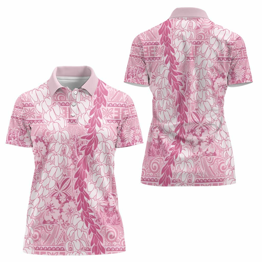 Pink Puakenikeni and Maile Lei Women Polo Shirt Hawaiian Style Tribal Tapa Double Strand Lei LT9 - Polynesian Pride