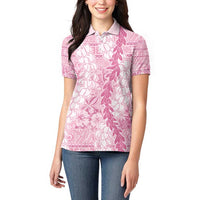 Pink Puakenikeni and Maile Lei Women Polo Shirt Hawaiian Style Tribal Tapa Double Strand Lei LT9 - Polynesian Pride