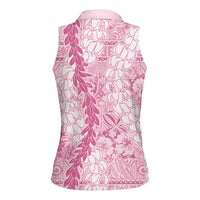 Pink Puakenikeni and Maile Lei Women Sleeveless Polo Shirt Hawaiian Style Tribal Tapa Double Strand Lei LT9 - Polynesian Pride