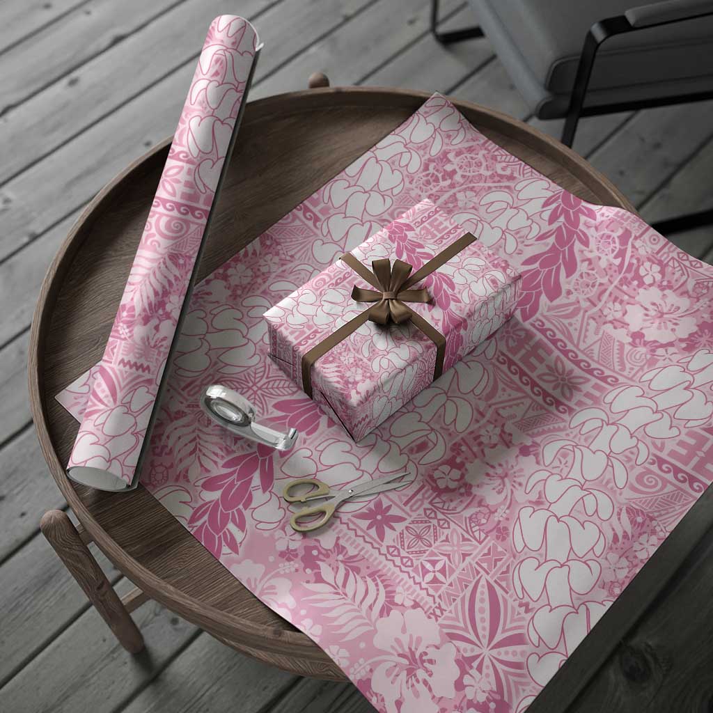Pink Puakenikeni and Maile Lei Wrapping Paper Hawaiian Style Tribal Tapa Double Strand Lei LT9 - Polynesian Pride