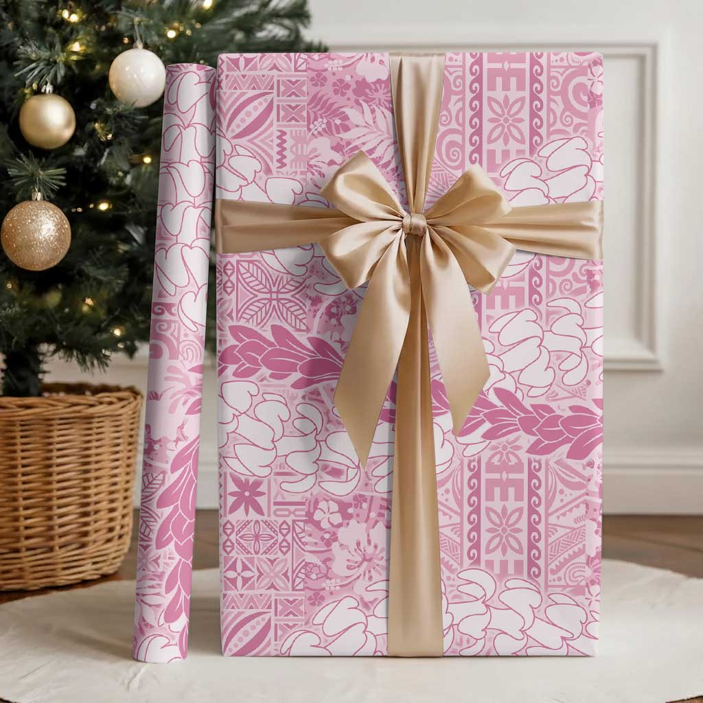 Pink Puakenikeni and Maile Lei Wrapping Paper Hawaiian Style Tribal Tapa Double Strand Lei LT9 - Polynesian Pride