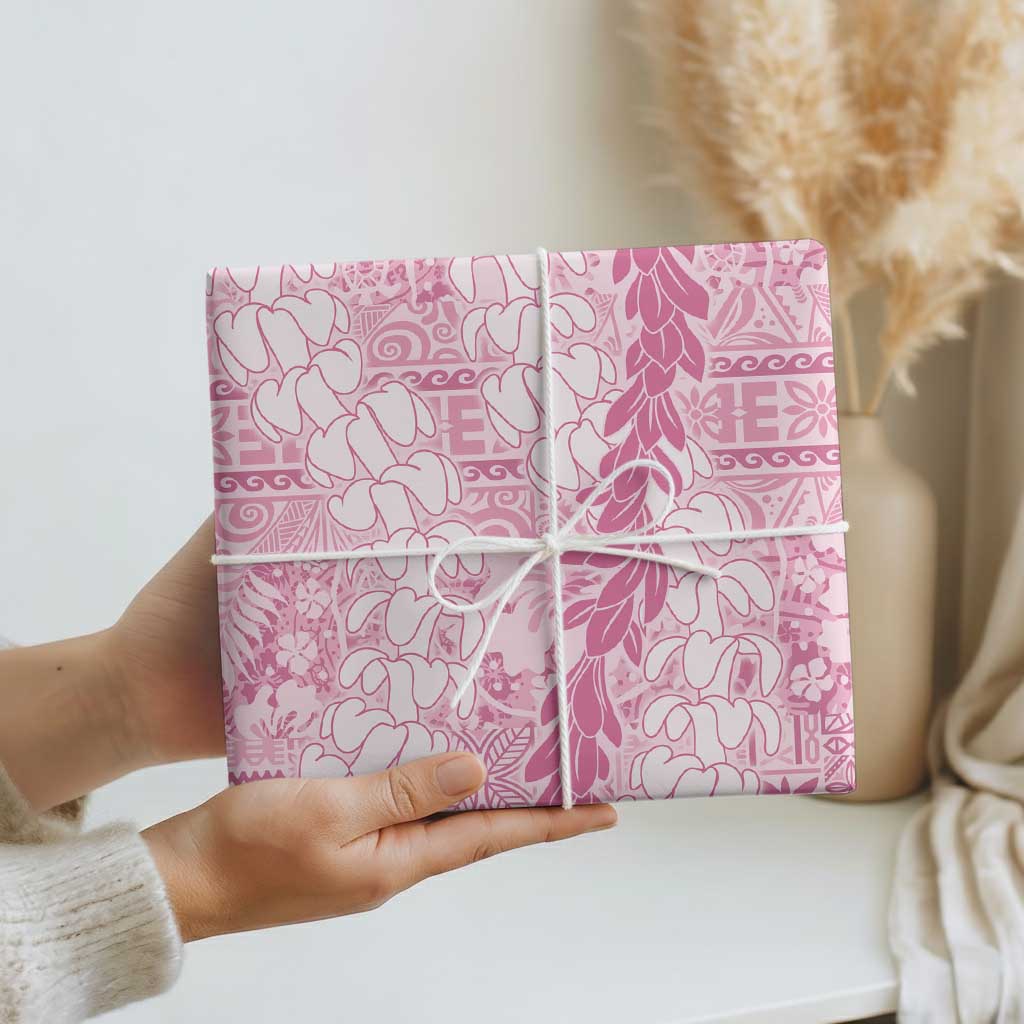 Pink Puakenikeni and Maile Lei Wrapping Paper Hawaiian Style Tribal Tapa Double Strand Lei LT9 - Polynesian Pride