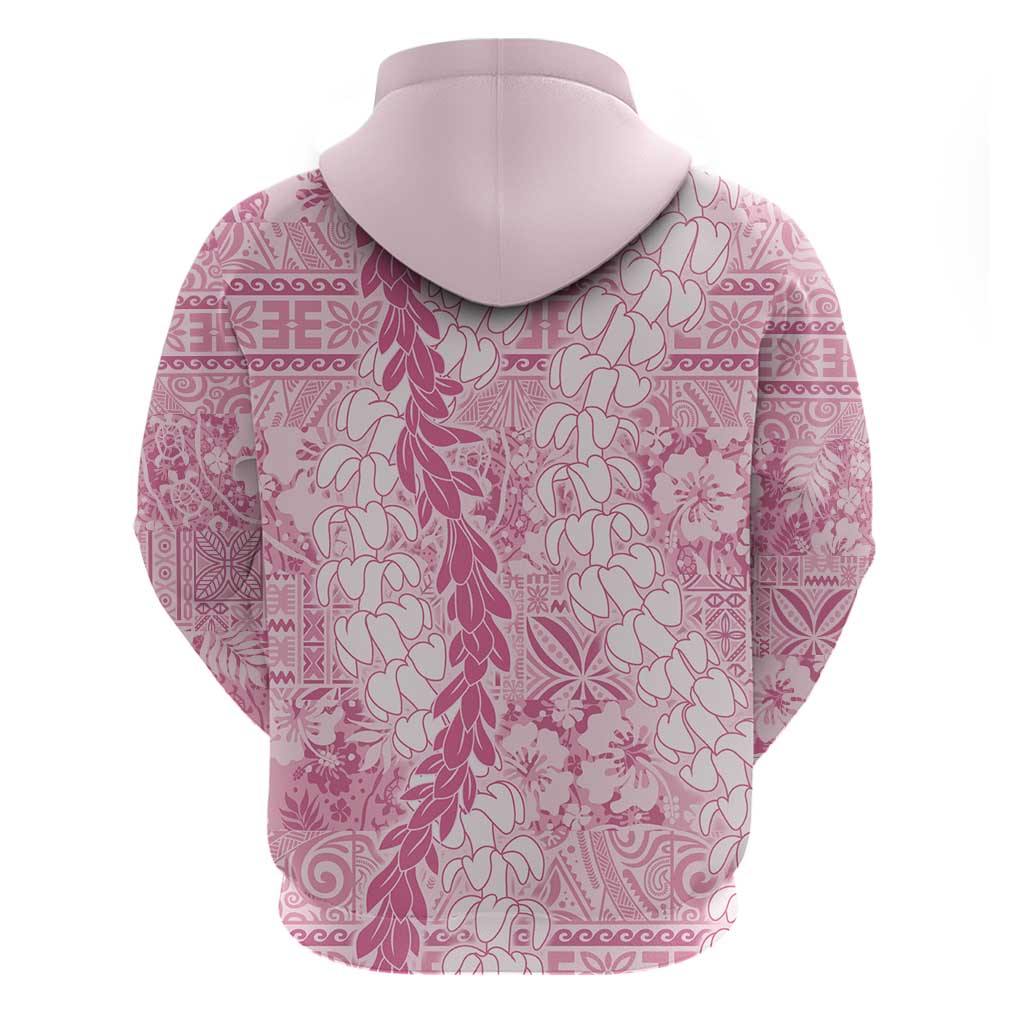 Pink Puakenikeni and Maile Lei Zip Hoodie Hawaiian Style Tribal Tapa Double Strand Lei LT9 - Polynesian Pride