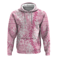 Pink Puakenikeni and Maile Lei Zip Hoodie Hawaiian Style Tribal Tapa Double Strand Lei LT9 Pullover Hoodie Pink - Polynesian Pride