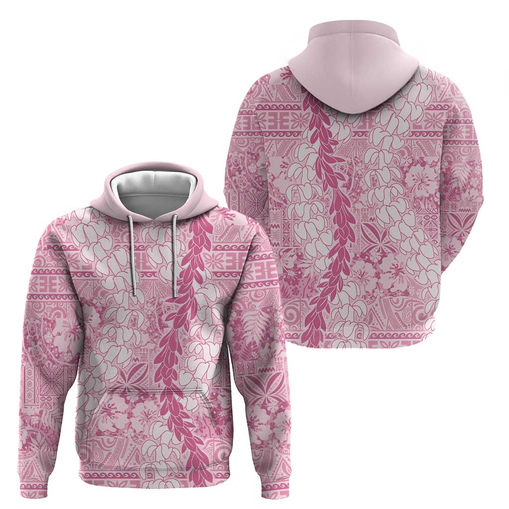 Pink Puakenikeni and Maile Lei Zip Hoodie Hawaiian Style Tribal Tapa Double Strand Lei LT9 - Polynesian Pride