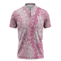 Pink Puakenikeni and Maile Lei Zipper Polo Shirt Hawaiian Style Tribal Tapa Double Strand Lei LT9 Pink - Polynesian Pride