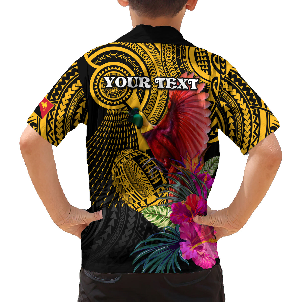Personalised Papua New Guinea Rugby Family Matching Off Shoulder Short Dress and Hawaiian Shirt PNG Kumuls Champions Pacific Bowl LT9 - Polynesian Pride