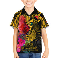 Personalised Papua New Guinea Rugby Family Matching Puletasi Dress and Hawaiian Shirt PNG Kumuls Champions Pacific Bowl LT9 Son's Shirt Gold - Polynesian Pride