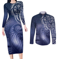 New Zealand Galaxy Fern Couples Matching Long Sleeve Bodycon Dress and Long Sleeve Button Shirt LT9 Galaxy - Polynesian Pride
