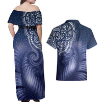 New Zealand Galaxy Fern Couples Matching Off Shoulder Maxi Dress and Hawaiian Shirt LT9 - Polynesian Pride