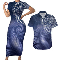 New Zealand Galaxy Fern Couples Matching Short Sleeve Bodycon Dress and Hawaiian Shirt LT9 Galaxy - Polynesian Pride