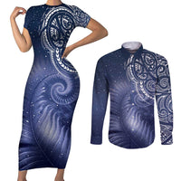 New Zealand Galaxy Fern Couples Matching Short Sleeve Bodycon Dress and Long Sleeve Button Shirt LT9 Galaxy - Polynesian Pride