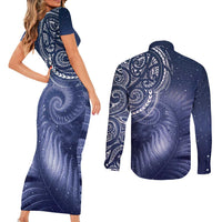 New Zealand Galaxy Fern Couples Matching Short Sleeve Bodycon Dress and Long Sleeve Button Shirt LT9 - Polynesian Pride