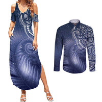 New Zealand Galaxy Fern Couples Matching Summer Maxi Dress and Long Sleeve Button Shirt LT9 Galaxy - Polynesian Pride