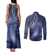 New Zealand Galaxy Fern Couples Matching Tank Maxi Dress and Long Sleeve Button Shirt LT9 - Polynesian Pride