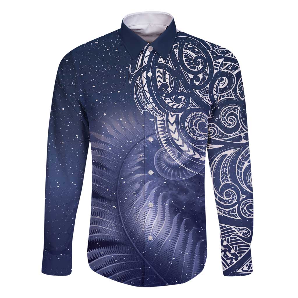 New Zealand Galaxy Fern Family Matching Long Sleeve Bodycon Dress and Hawaiian Shirt LT9 Dad's Shirt - Long Sleeve Galaxy - Polynesian Pride