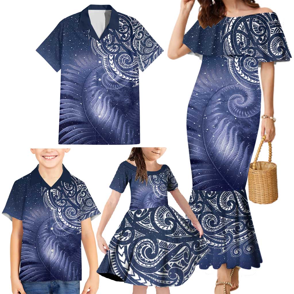 New Zealand Galaxy Fern Family Matching Mermaid Dress and Hawaiian Shirt LT9 - Polynesian Pride