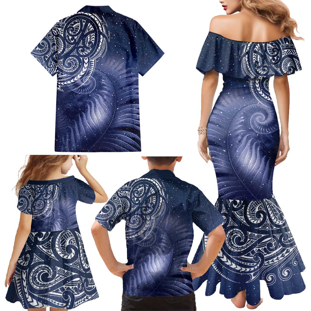 New Zealand Galaxy Fern Family Matching Mermaid Dress and Hawaiian Shirt LT9 - Polynesian Pride