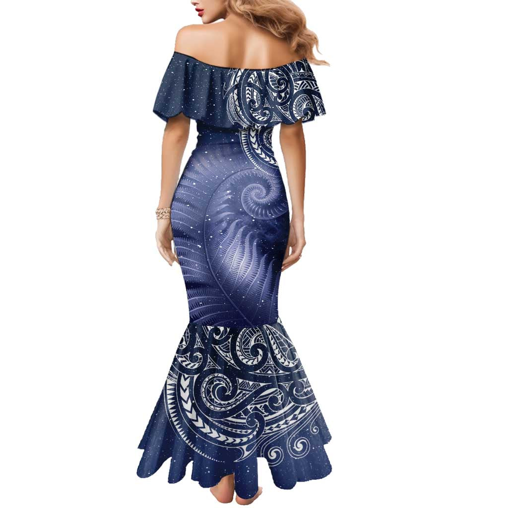 New Zealand Galaxy Fern Family Matching Mermaid Dress and Hawaiian Shirt LT9 - Polynesian Pride
