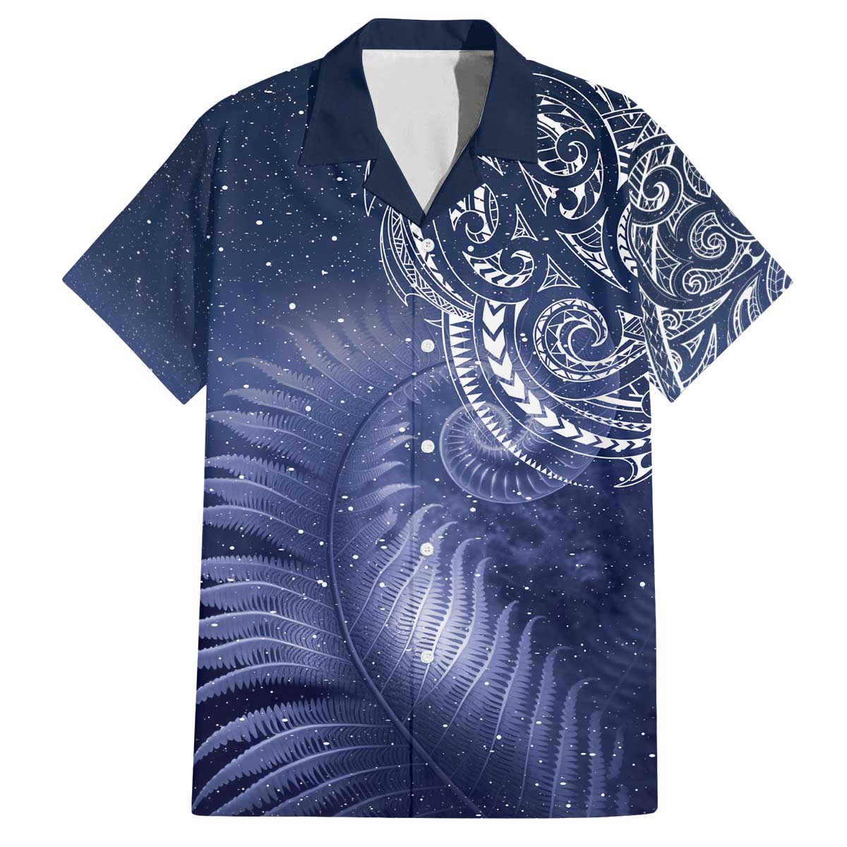 New Zealand Galaxy Fern Family Matching Off The Shoulder Long Sleeve Dress and Hawaiian Shirt LT9 Dad's Shirt - Short Sleeve Galaxy - Polynesian Pride