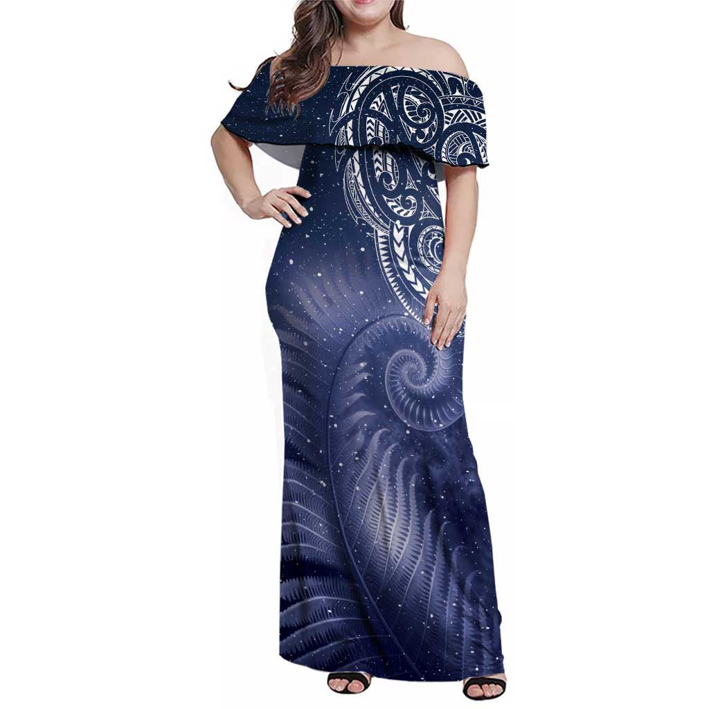 New Zealand Galaxy Fern Family Matching Off Shoulder Maxi Dress and Hawaiian Shirt LT9 Mom's Dress Galaxy - Polynesian Pride