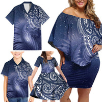 New Zealand Galaxy Fern Family Matching Off Shoulder Short Dress and Hawaiian Shirt LT9 - Polynesian Pride