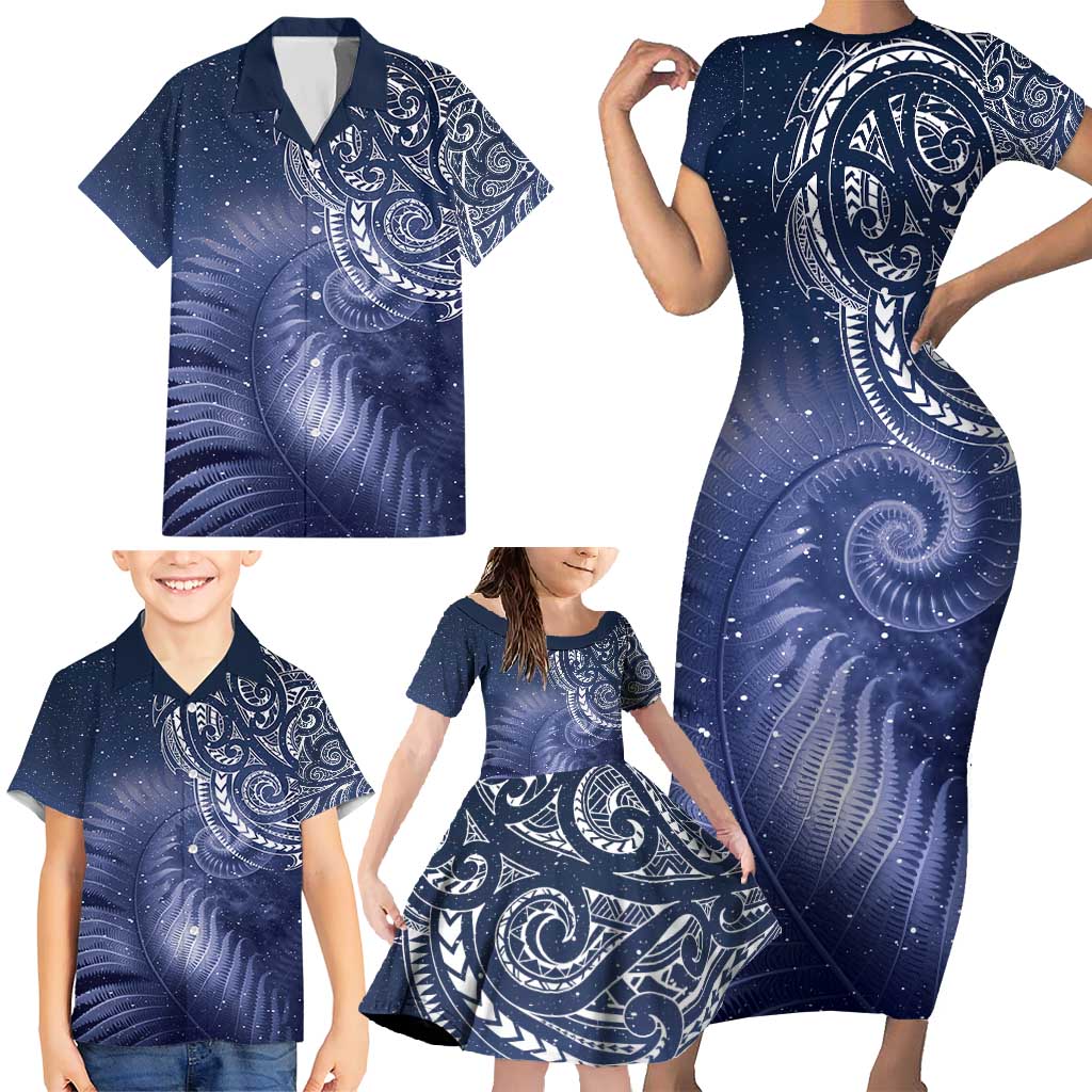 New Zealand Galaxy Fern Family Matching Short Sleeve Bodycon Dress and Hawaiian Shirt LT9 - Polynesian Pride
