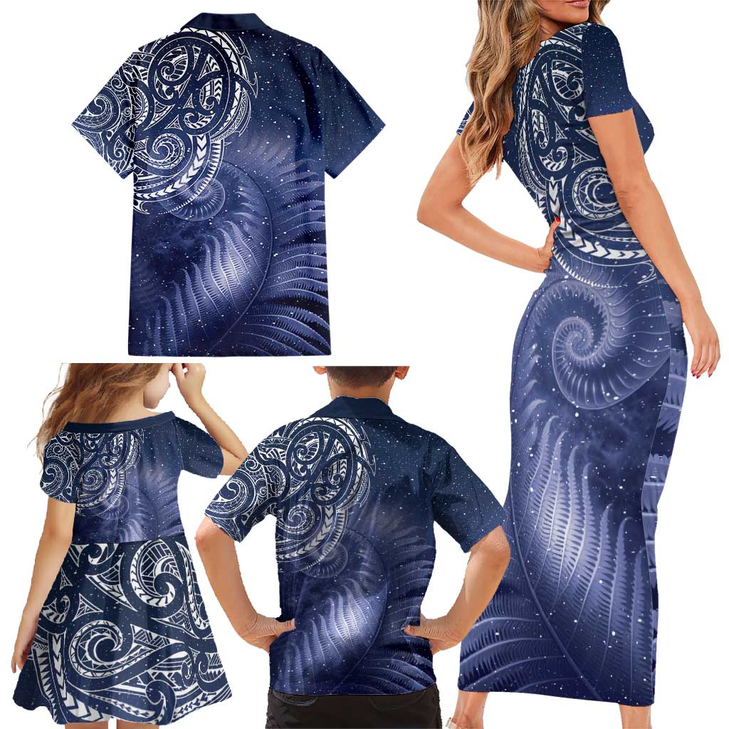 New Zealand Galaxy Fern Family Matching Short Sleeve Bodycon Dress and Hawaiian Shirt LT9 - Polynesian Pride