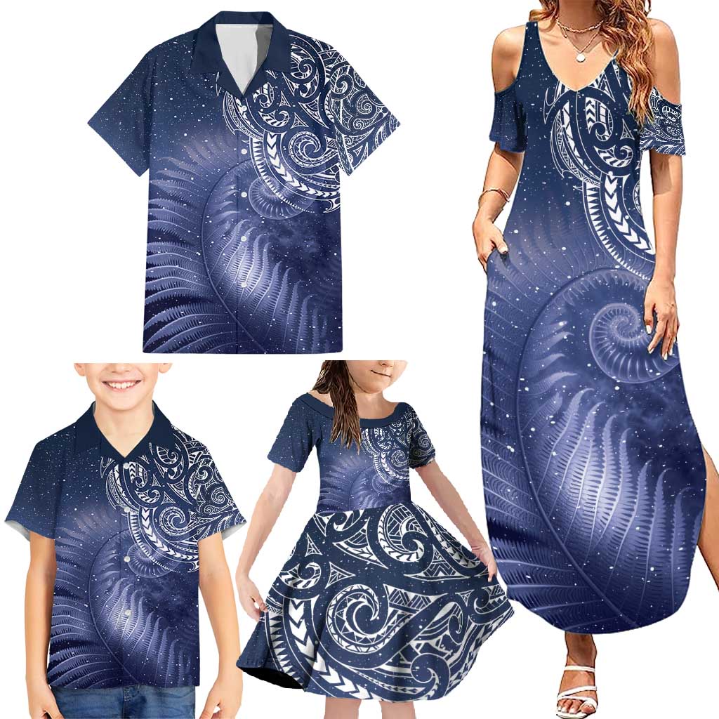 New Zealand Galaxy Fern Family Matching Summer Maxi Dress and Hawaiian Shirt LT9 - Polynesian Pride