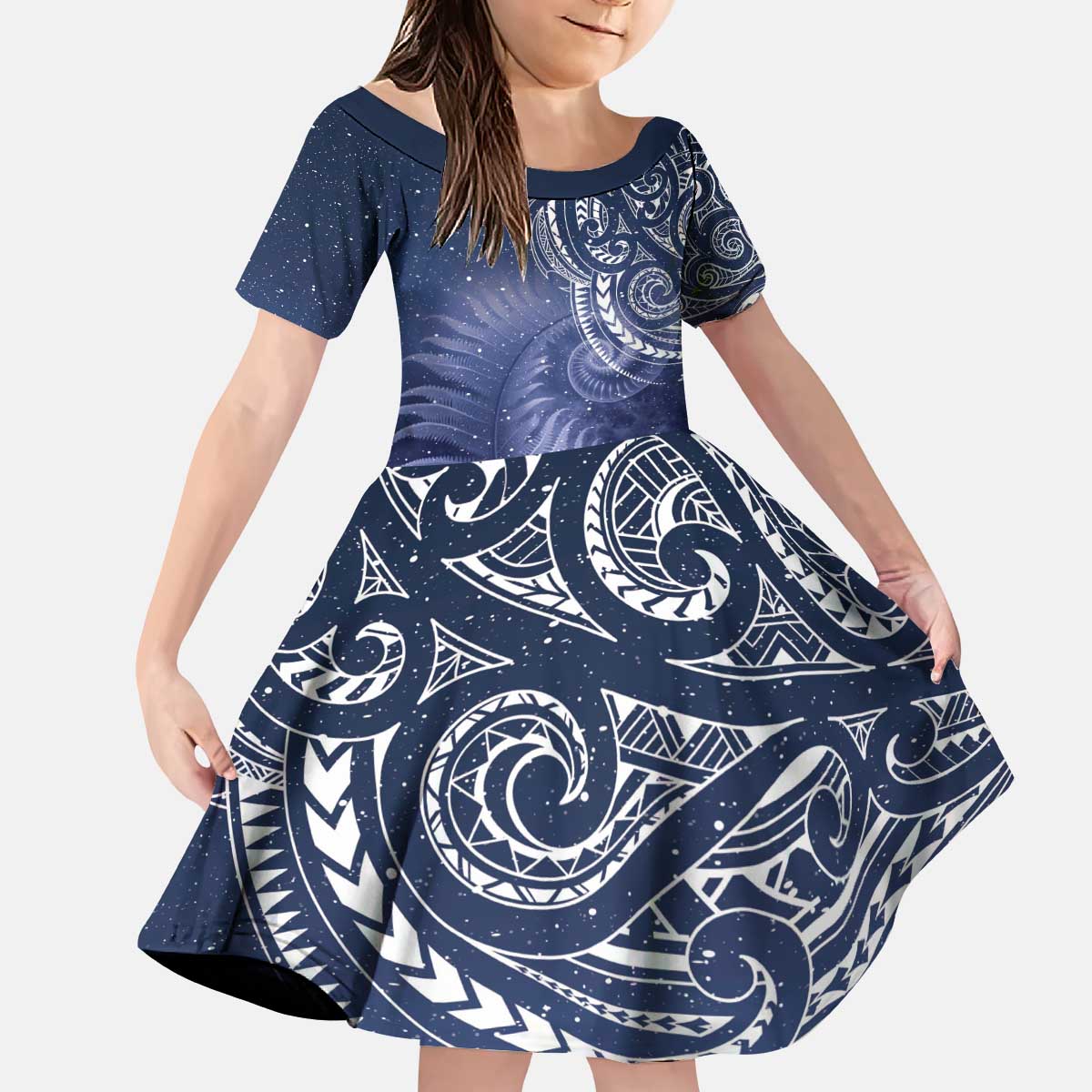 New Zealand Galaxy Fern Kid Short Sleeve Dress LT9 KID Galaxy - Polynesian Pride