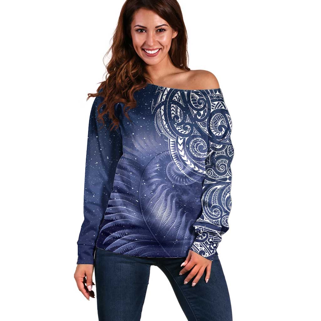New Zealand Galaxy Fern Off Shoulder Sweater LT9 Women Galaxy - Polynesian Pride