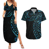 New Zealand Tribal Tattoo Couples Matching Summer Maxi Dress and Hawaiian Shirt With Matariki Art LT9 Galaxy - Polynesian Pride