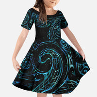 New Zealand Tribal Tattoo Family Matching Mermaid Dress and Hawaiian Shirt With Matariki Art LT9 Daughter's Dress Galaxy - Polynesian Pride
