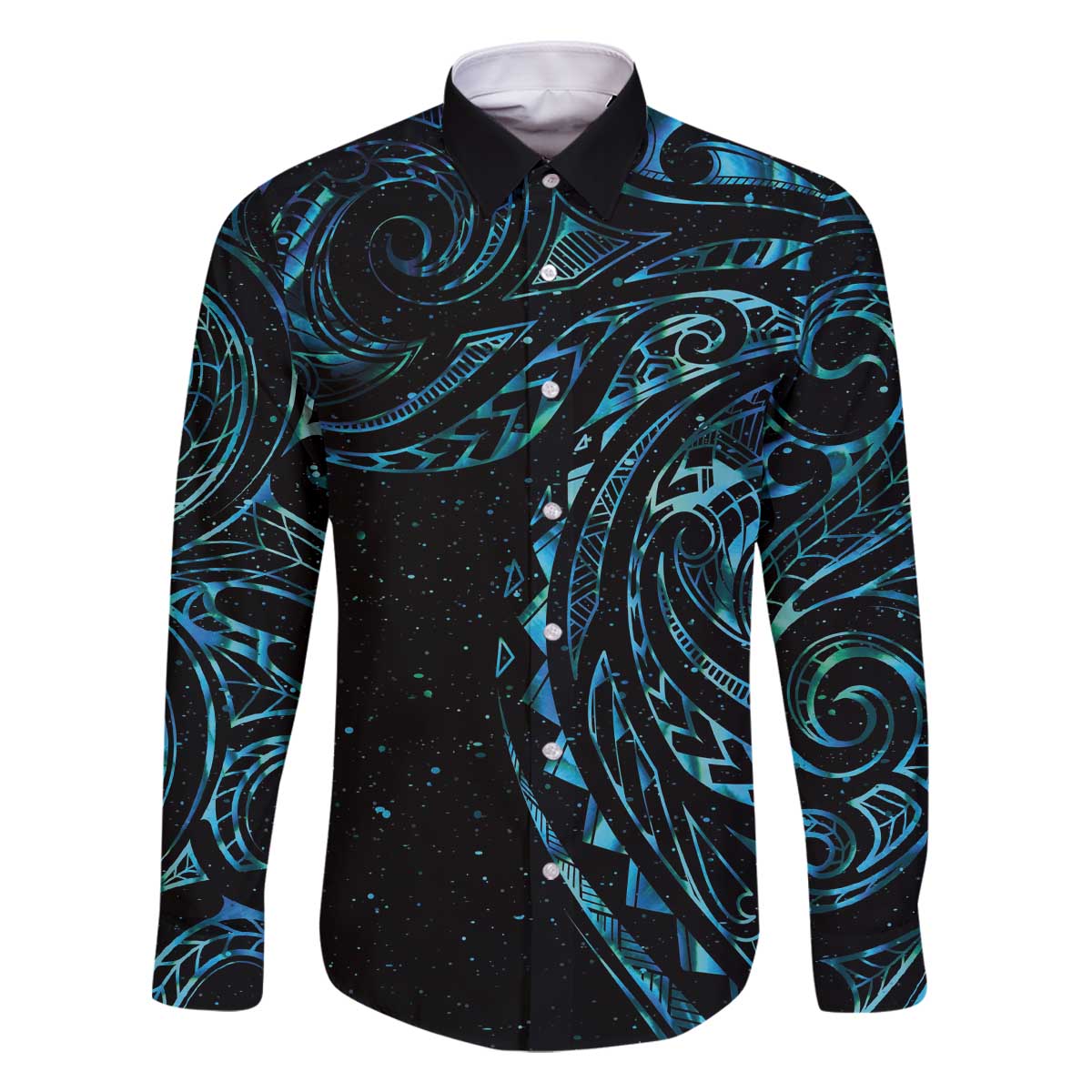 New Zealand Tribal Tattoo Family Matching Off The Shoulder Long Sleeve Dress and Hawaiian Shirt With Matariki Art LT9 Dad's Shirt - Long Sleeve Galaxy - Polynesian Pride
