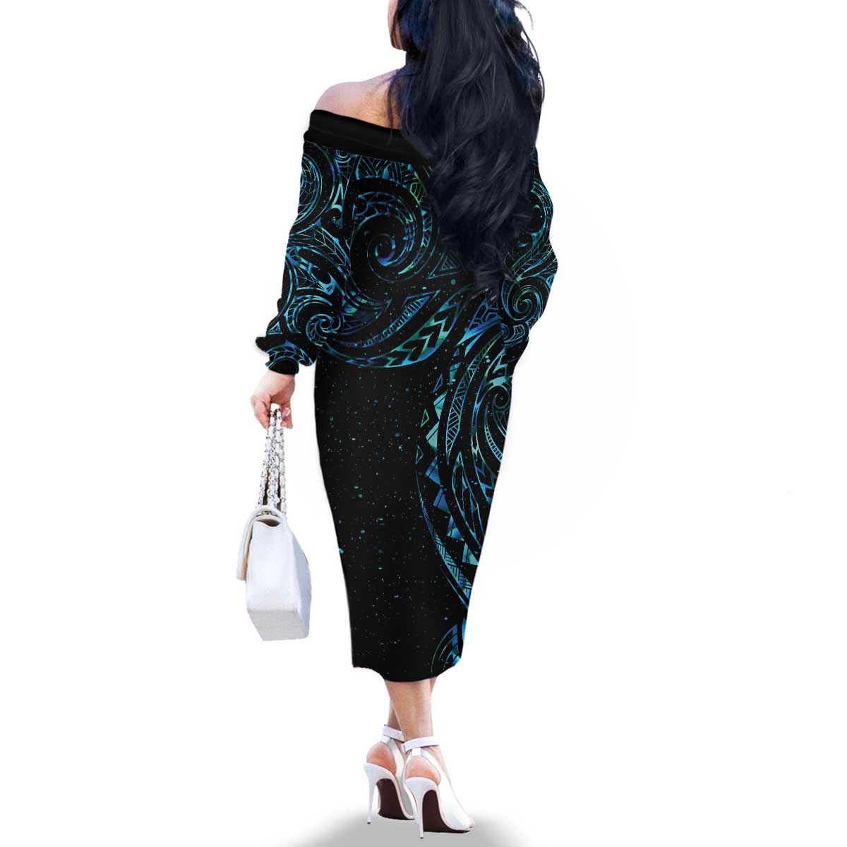 New Zealand Tribal Tattoo Family Matching Off The Shoulder Long Sleeve Dress and Hawaiian Shirt With Matariki Art LT9 - Polynesian Pride