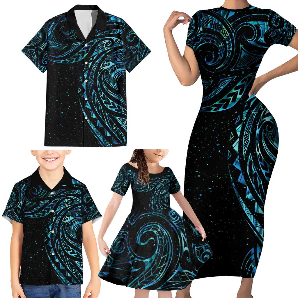 New Zealand Tribal Tattoo Family Matching Short Sleeve Bodycon Dress and Hawaiian Shirt With Matariki Art LT9 - Polynesian Pride