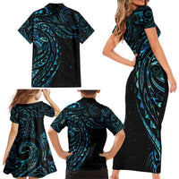 New Zealand Tribal Tattoo Family Matching Short Sleeve Bodycon Dress and Hawaiian Shirt With Matariki Art LT9 - Polynesian Pride