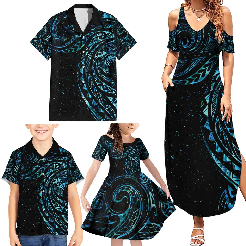 New Zealand Tribal Tattoo Family Matching Summer Maxi Dress and Hawaiian Shirt With Matariki Art LT9 - Polynesian Pride