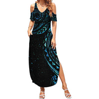 New Zealand Tribal Tattoo Family Matching Summer Maxi Dress and Hawaiian Shirt With Matariki Art LT9 Mom's Dress Galaxy - Polynesian Pride