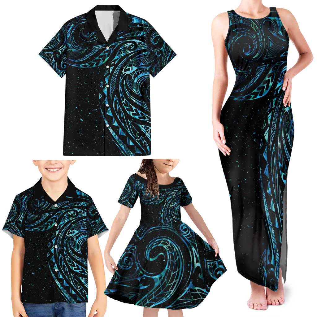 New Zealand Tribal Tattoo Family Matching Tank Maxi Dress and Hawaiian Shirt With Matariki Art LT9 - Polynesian Pride