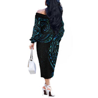 New Zealand Tribal Tattoo Off The Shoulder Long Sleeve Dress With Matariki Art LT9 - Polynesian Pride