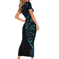 New Zealand Tribal Tattoo Short Sleeve Bodycon Dress With Matariki Art LT9 - Polynesian Pride