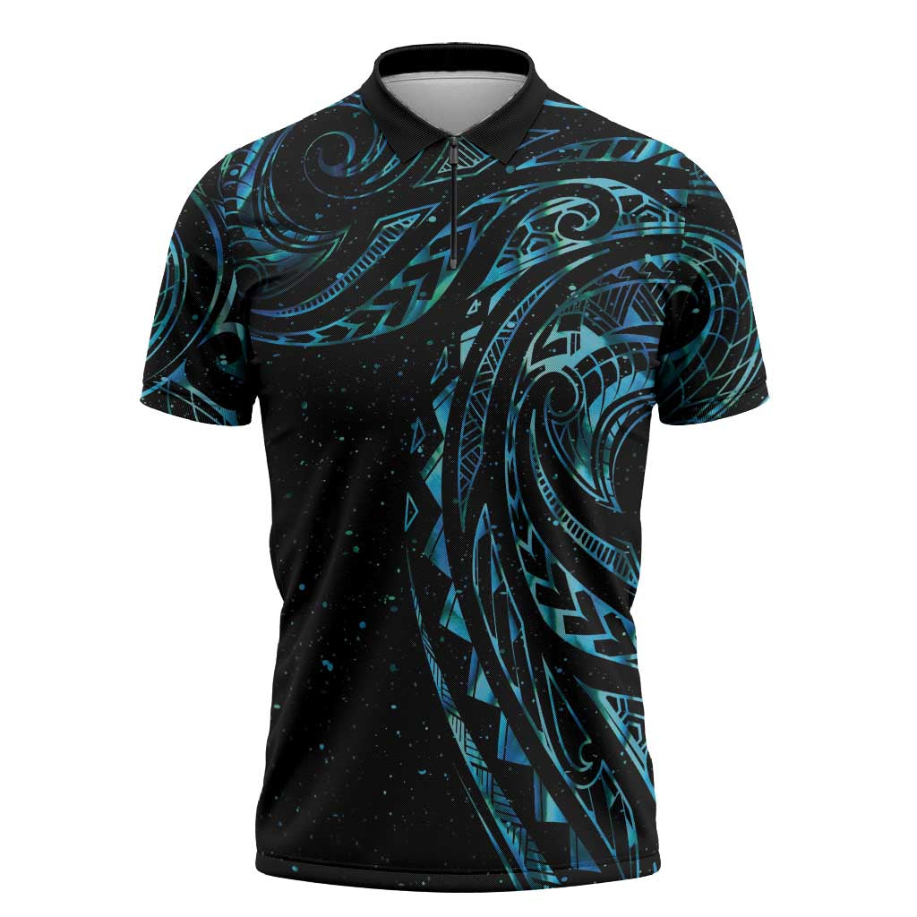New Zealand Matariki Zipper Polo Shirt Galaxy Maori Tribal Tattoo LT9 Galaxy - Polynesian Pride