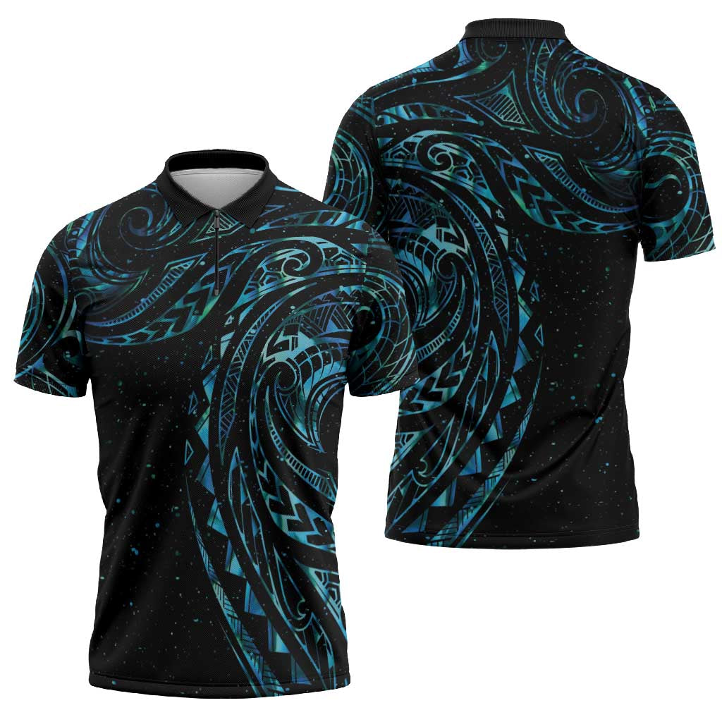 New Zealand Matariki Zipper Polo Shirt Galaxy Maori Tribal Tattoo LT9 - Polynesian Pride
