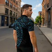 New Zealand Matariki Zipper Polo Shirt Galaxy Maori Tribal Tattoo LT9 - Polynesian Pride