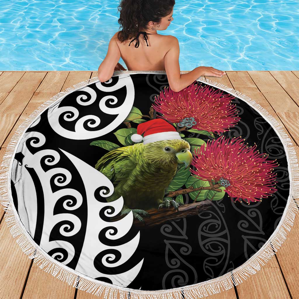 New Zealand Kakapo Christmas Beach Blanket Meri Kirihimete Pohutukawa Flowers LT9 - Polynesian Pride